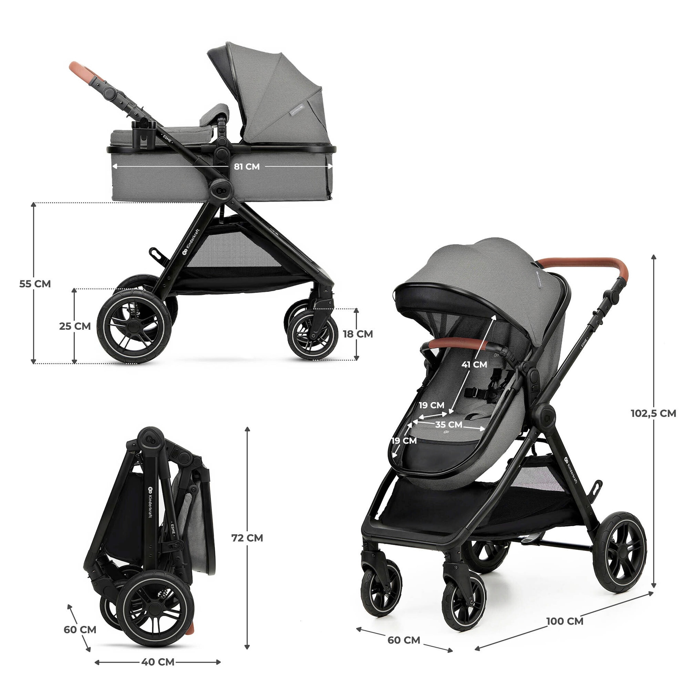 17% Rabatt! Kinderkraft Kombikinderwagen Trio-Set ESME PRO 3in1 inkl. Babyschale MINK PRO 2 grau online kaufen