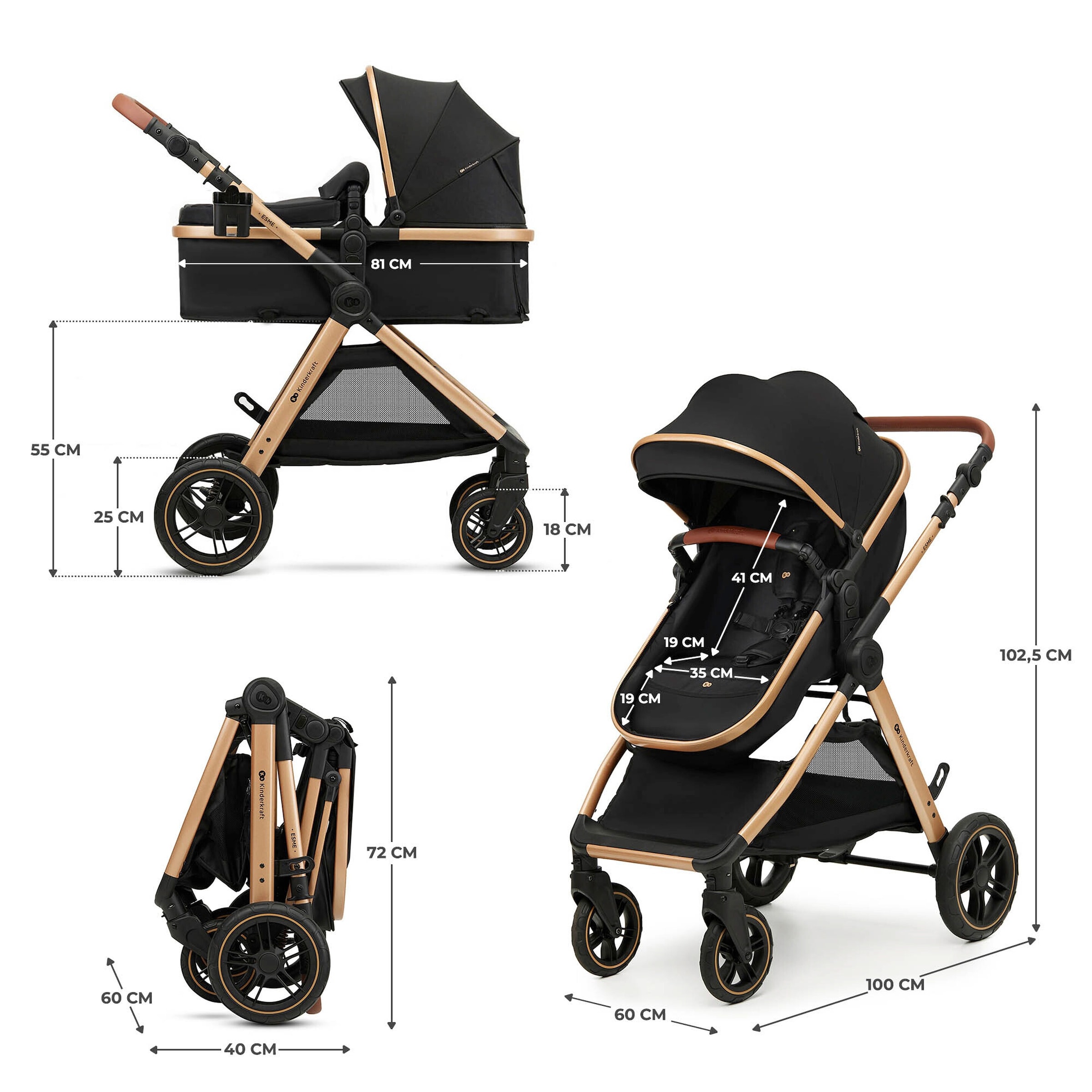 13% Rabatt! Kinderkraft Kombikinderwagen Trio-Set ESME PRO 3in1 inkl. Babyschale MINK PRO 2 schwarz online kaufen