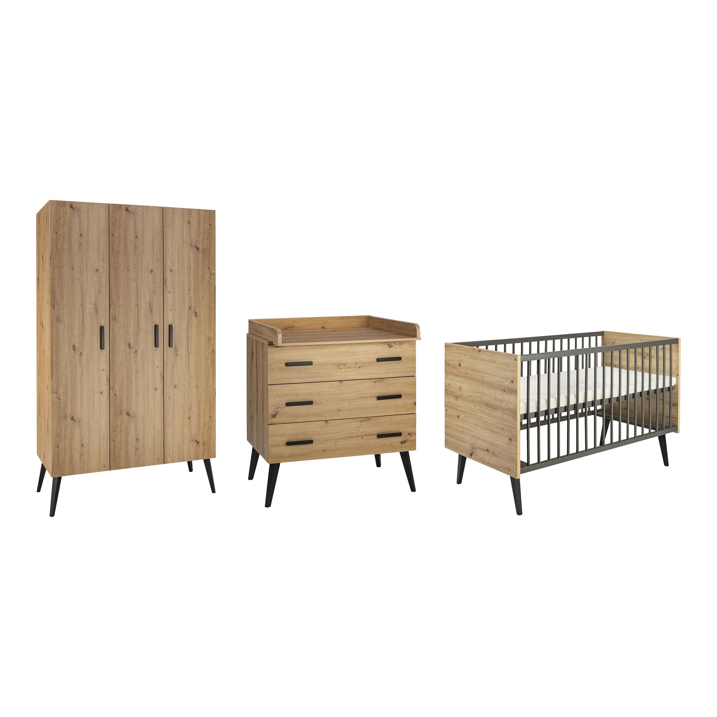 Schardt 3-tlg. Babyzimmer Morris Oak mit 3-türigem Kleiderschrank online kaufen