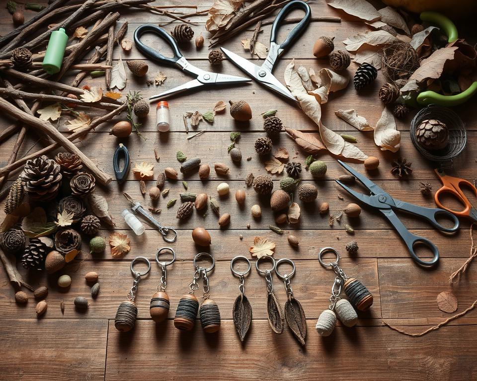 Naturmaterialien basteln Schlüsselanhänger