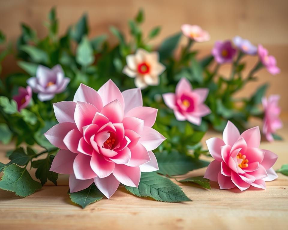 Papierblumen basteln aus Klopapierrollen