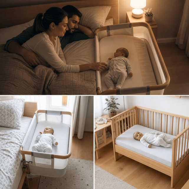 Beistellbett im ersten Lebensjahr: Nähe, Befestigung und Übergang zum Gitterbett