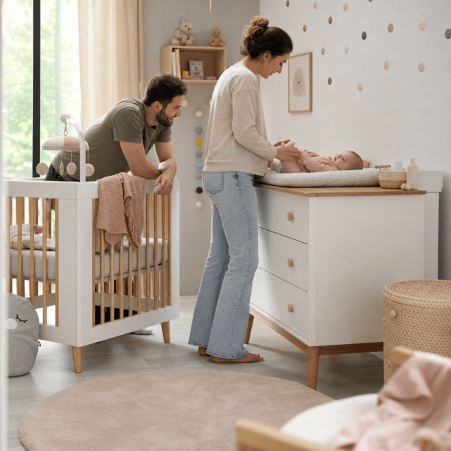 Bett und Wickelkommode als Set im Babyzimmer planen