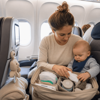 Flugreise mit Baby: Handgepäck, Wickelbedarf und Ruhepausen sinnvoll planen