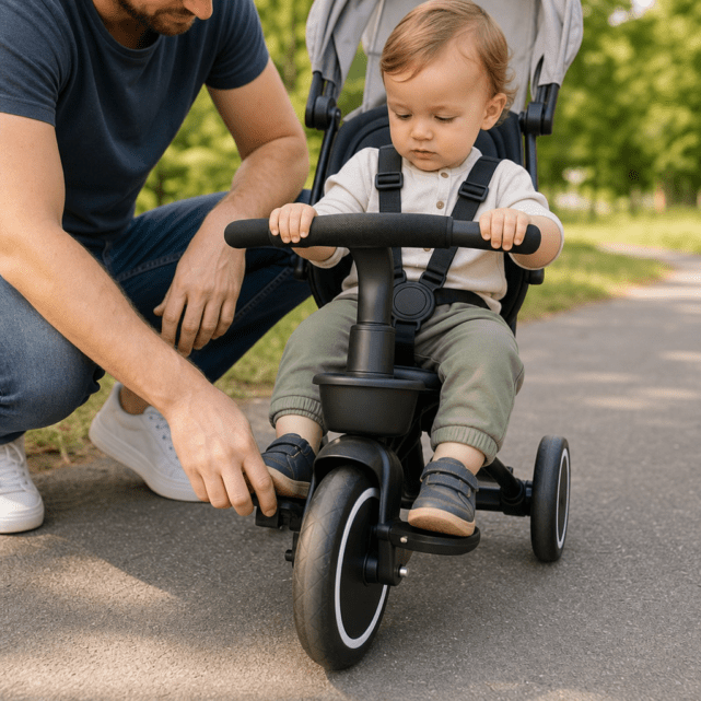 Fußablagen und Pedale bei Babyfahrzeugen ab Sitzalter sicher nutzen