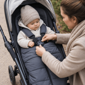 Fußsack im Kinderwagen-Sportsitz sicher mit Gurten nutzen – Ratgeber zu Sichere Nutzung von Fußsäcken im Kinderwagen-Sportsitz ab Sitzalter