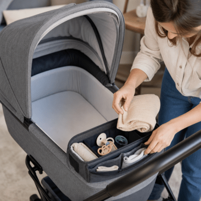 Kinderwagenwanne frei halten: Kleinteile, Schnuller und Tücher sicher verstauen
