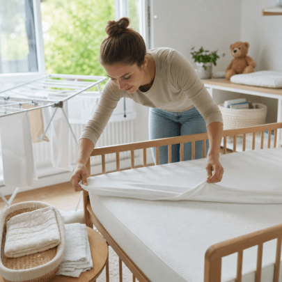 Matratzenbezug und Schlafklima im Babybett: Lüften, Waschen und passende Unterlagen
