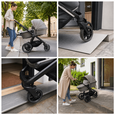 Mit dem Kinderwagen über Bordsteine und Schwellen: sicher manövrieren im ersten Babyjahr