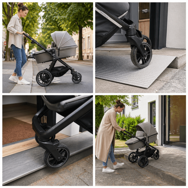 Mit dem Kinderwagen über Bordsteine und Schwellen: sicher manövrieren im ersten Babyjahr