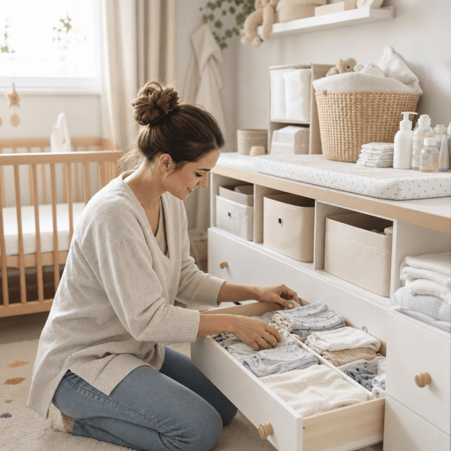 Ordnung im Babyzimmer: Kleidung, Windeln und Pflegezubehör sinnvoll verstauen