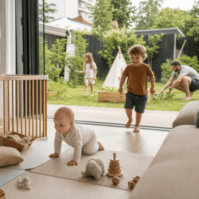 Sichere Bewegungsbereiche für Babys und ältere Geschwister im Familienalltag