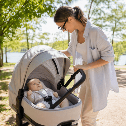 Sonnenschutz im Kinderwagen: Schatten, Luftaustausch und Pausen im ersten Babyjahr