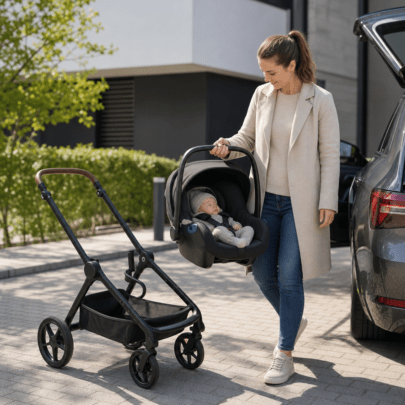 Travelsystem im ersten Lebensjahr: Babyschale, Buggygestell und kurze Wege