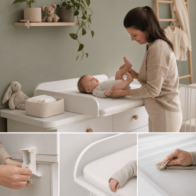 Wickelaufsatz auf der Kommode: Befestigung, Seitenschutz und Pflege im Babyalltag